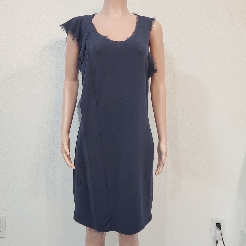 VERA Wang Navy Asymmetrical Distressed Dress Size L